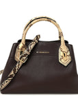 Grainy Calfskin Snakeskin Small Milton Satchel  Brown Natural