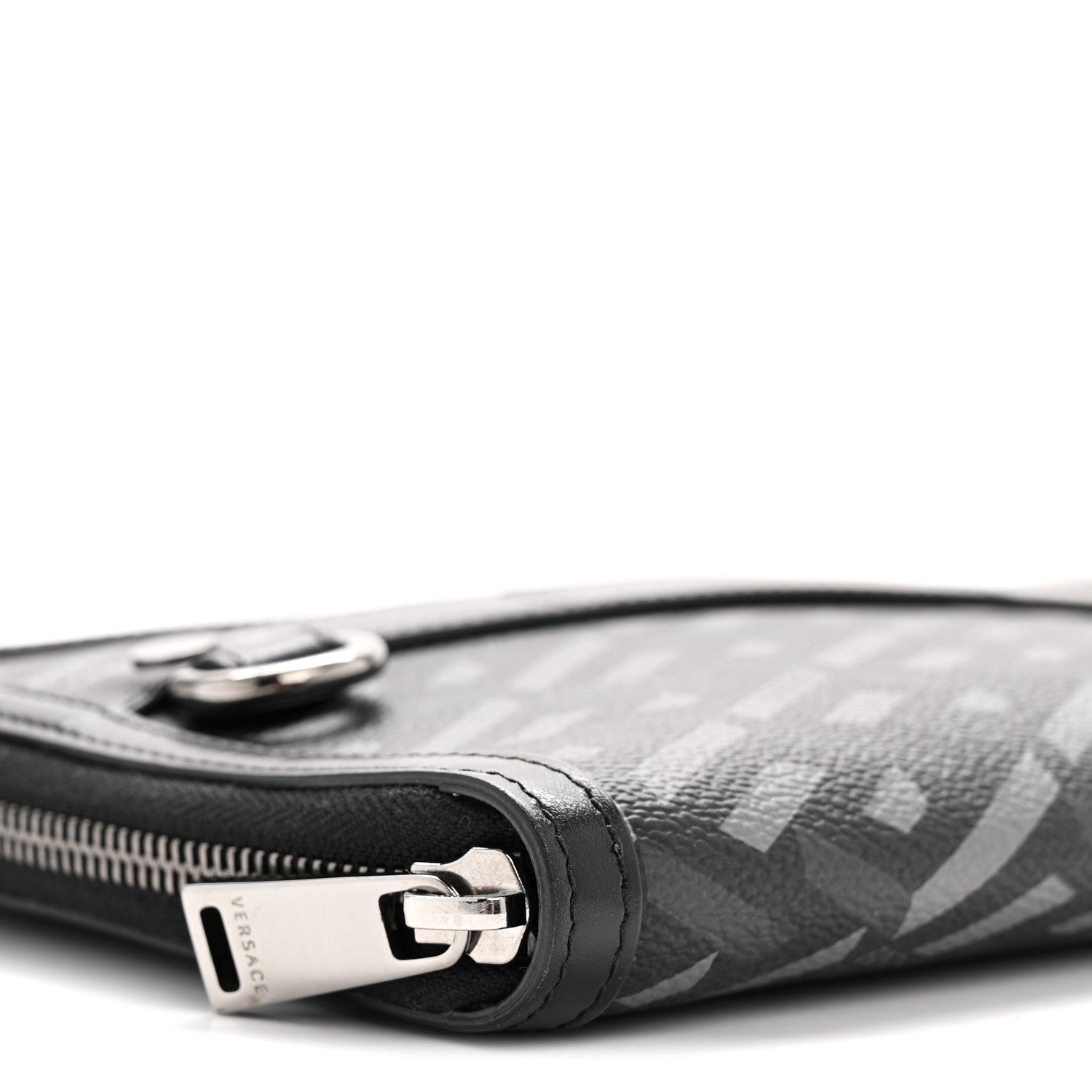 Coated Canvas La Greca Signature  Black Gray