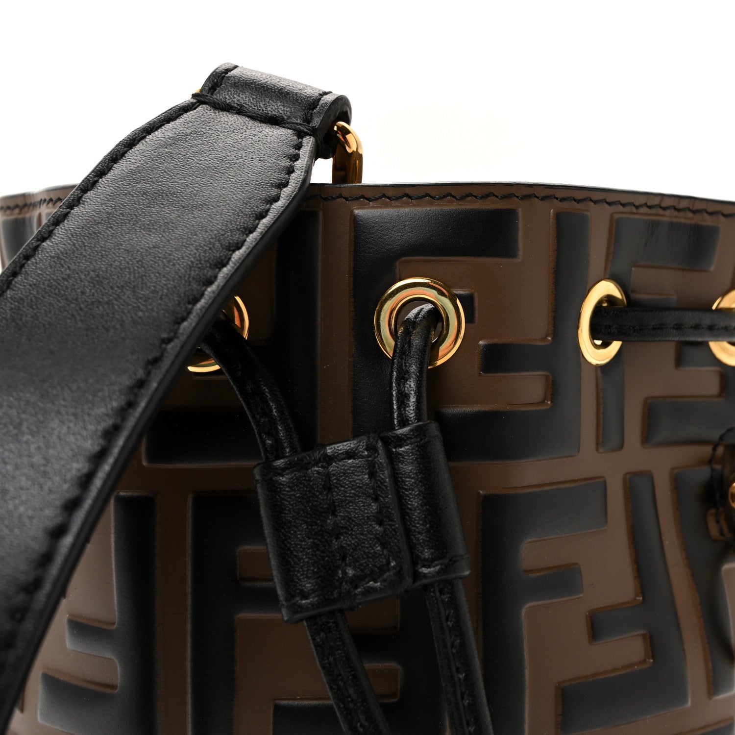 Vitello Liberty F is FNDI Bi-Color FF 1974 Embossed Mini Mon Tresor Bucket Bag Maya Black
