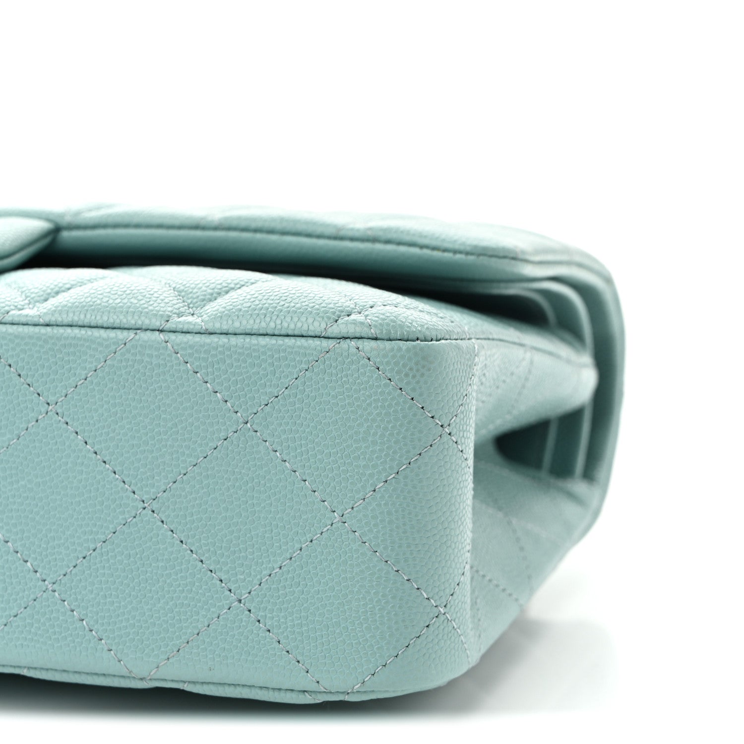 Caviar Quilted Medium Double Flap Light Blue