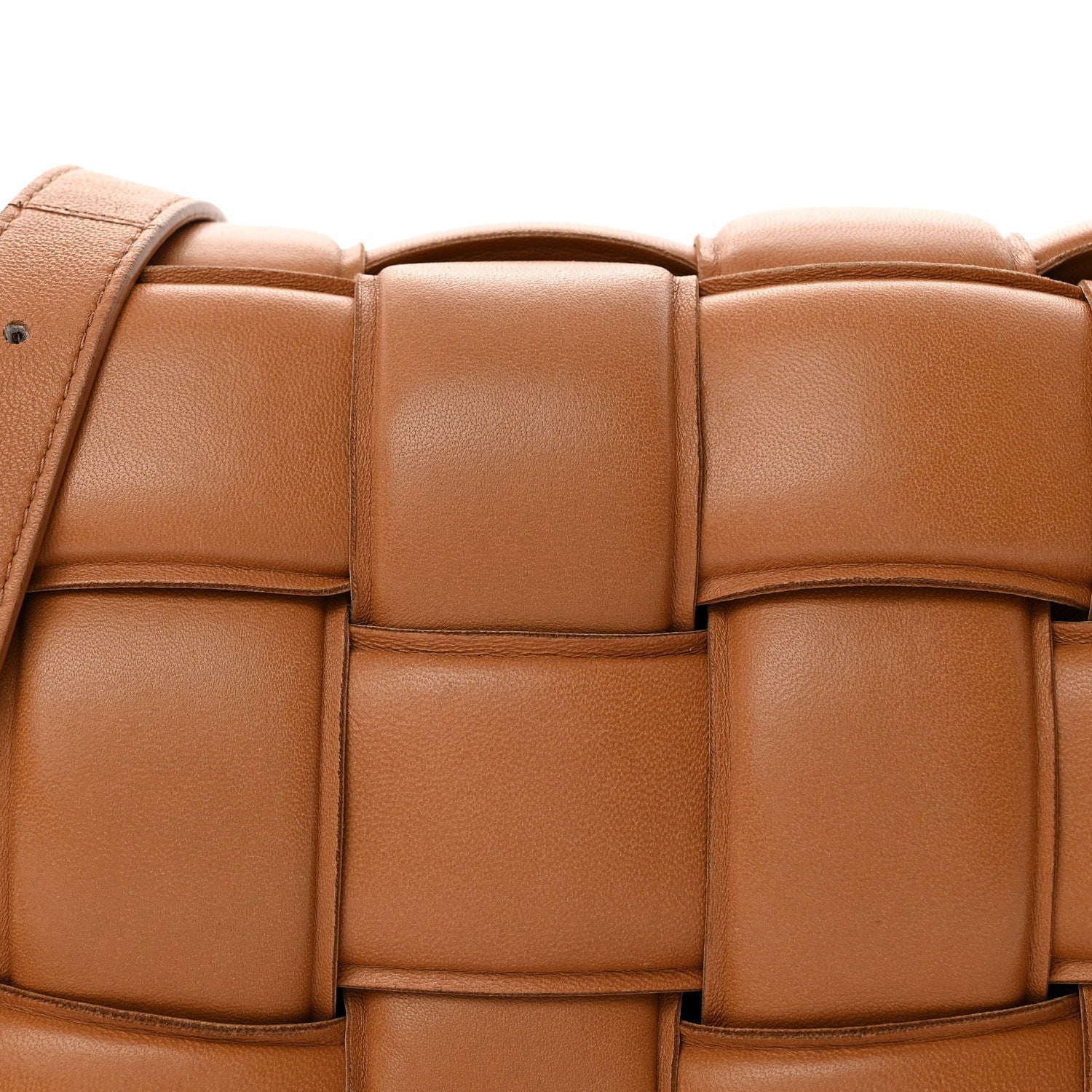 Nappa Maxi Intreccio Padded Cassette Crossbody Bag Caramel