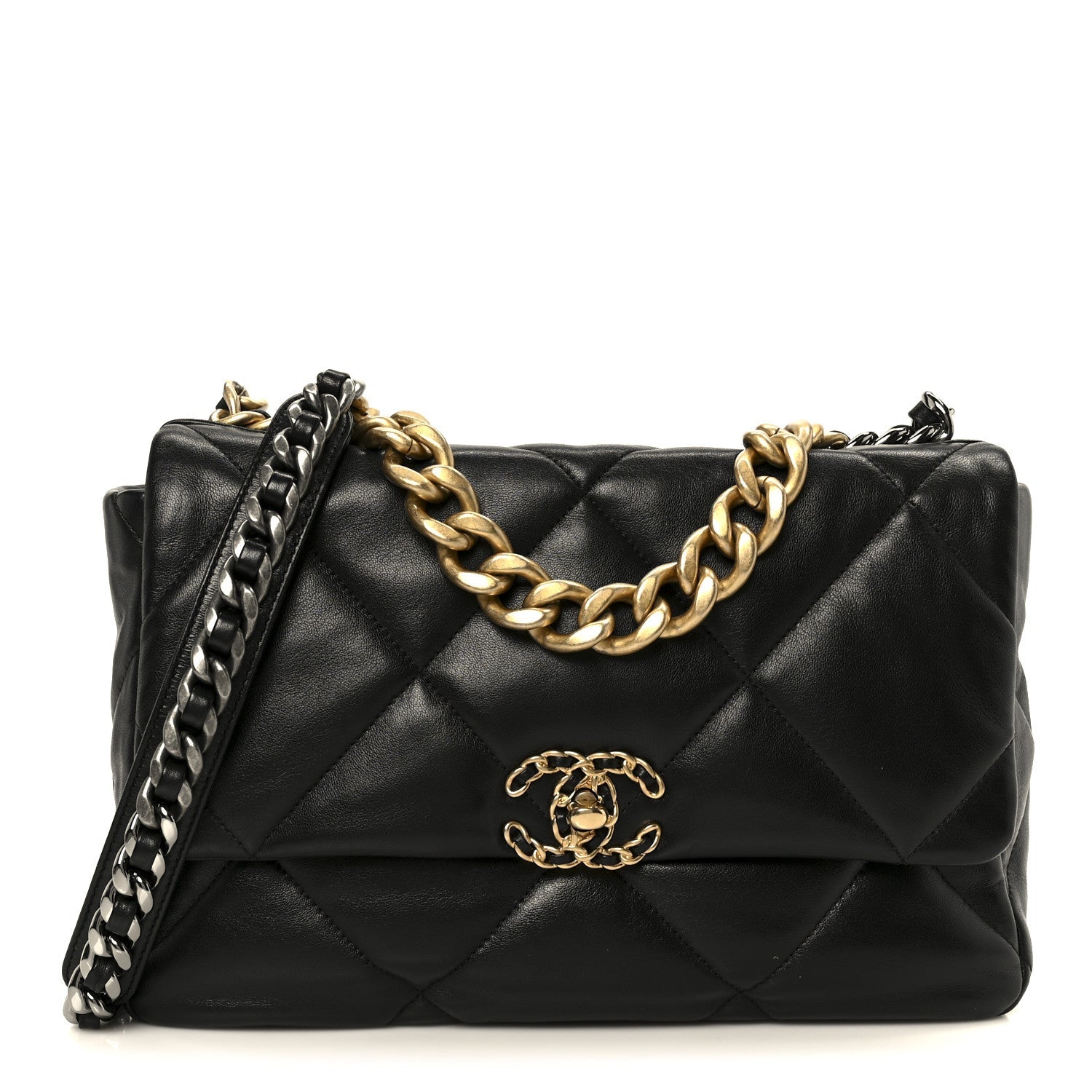 Lambskin Quilted Large CHNL 19 Flap Black