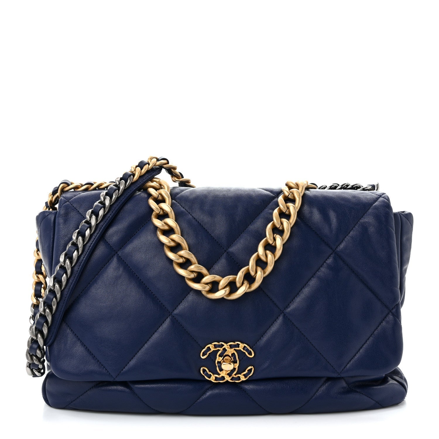 Goatskin Quilted Maxi CHNL 19 Flap Dark Blue