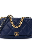 Goatskin Quilted Maxi CHNL 19 Flap Dark Blue