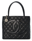 Caviar Quilted Medallion Tote Black