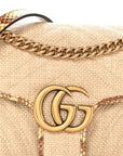 Raffia Elaphe Matelasse Small GG Marmont Shoulder Bag Natural Cream Brown