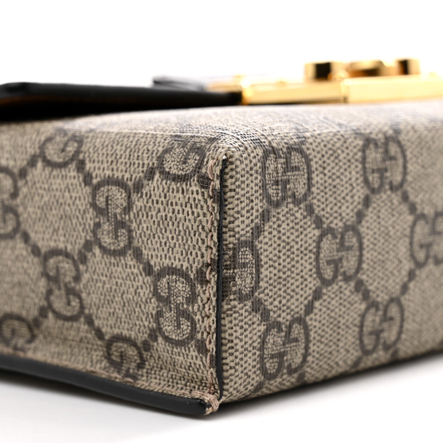 GG Supreme Monogram Calfskin Mini Padlock Top Handle Shoulder Bag Beige Black Cuir
