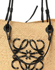 Calfskin Raffia Paulas Ibiza Medium Anagram Basket Tote Bag Natural Black