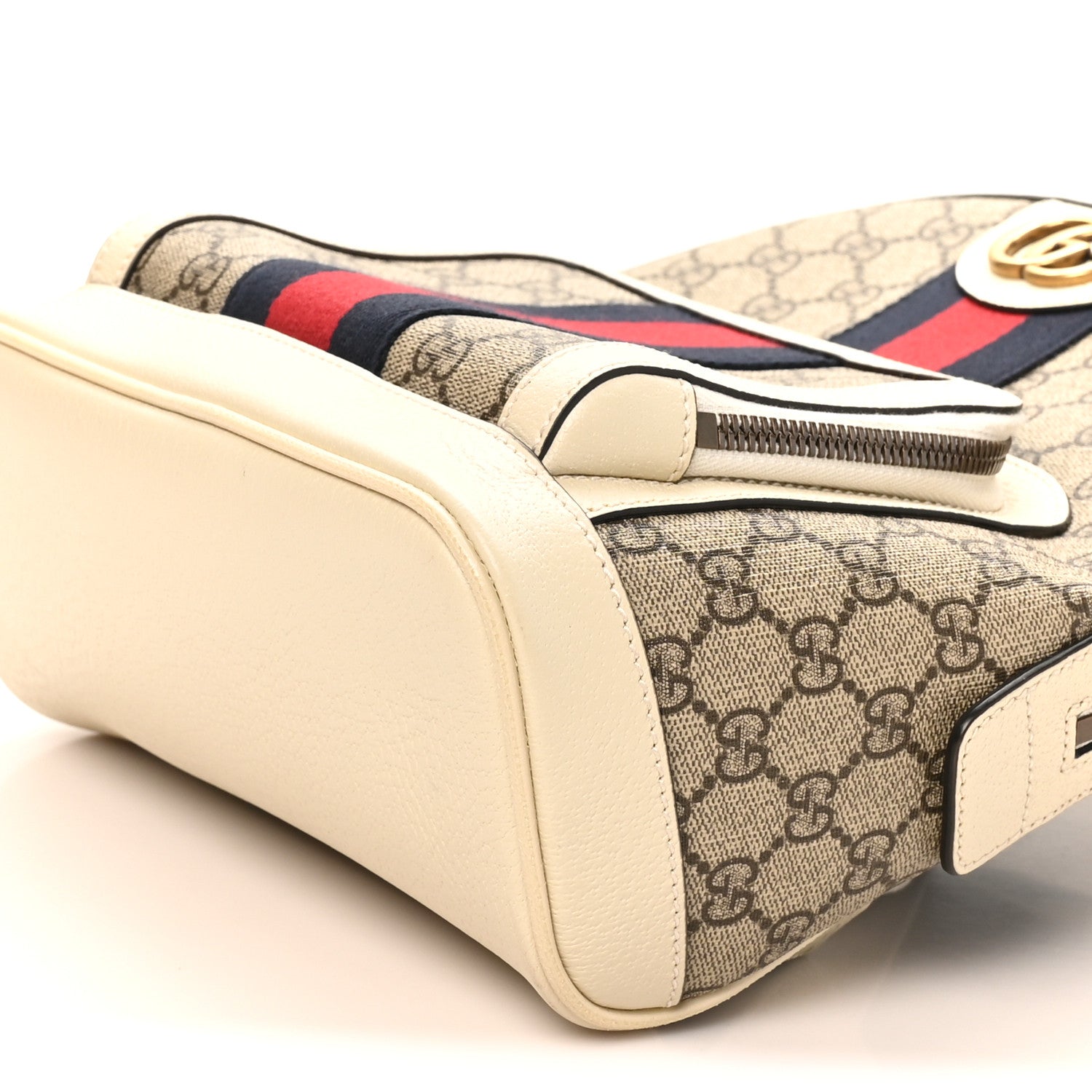 GG Supreme Monogram Textured Calfskin Web Small Ophidia Day Backpack Beige Ebony Mystic White