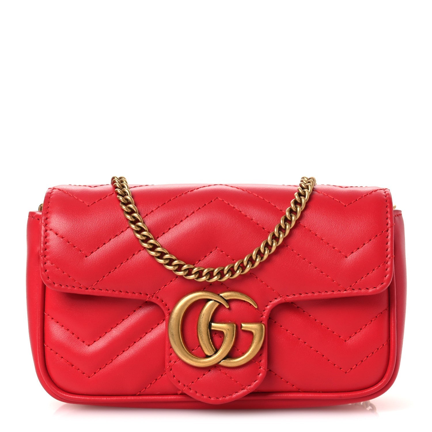 Calfskin Matelasse Super Mini GG Marmont Shoulder Bag Hibiscus Red