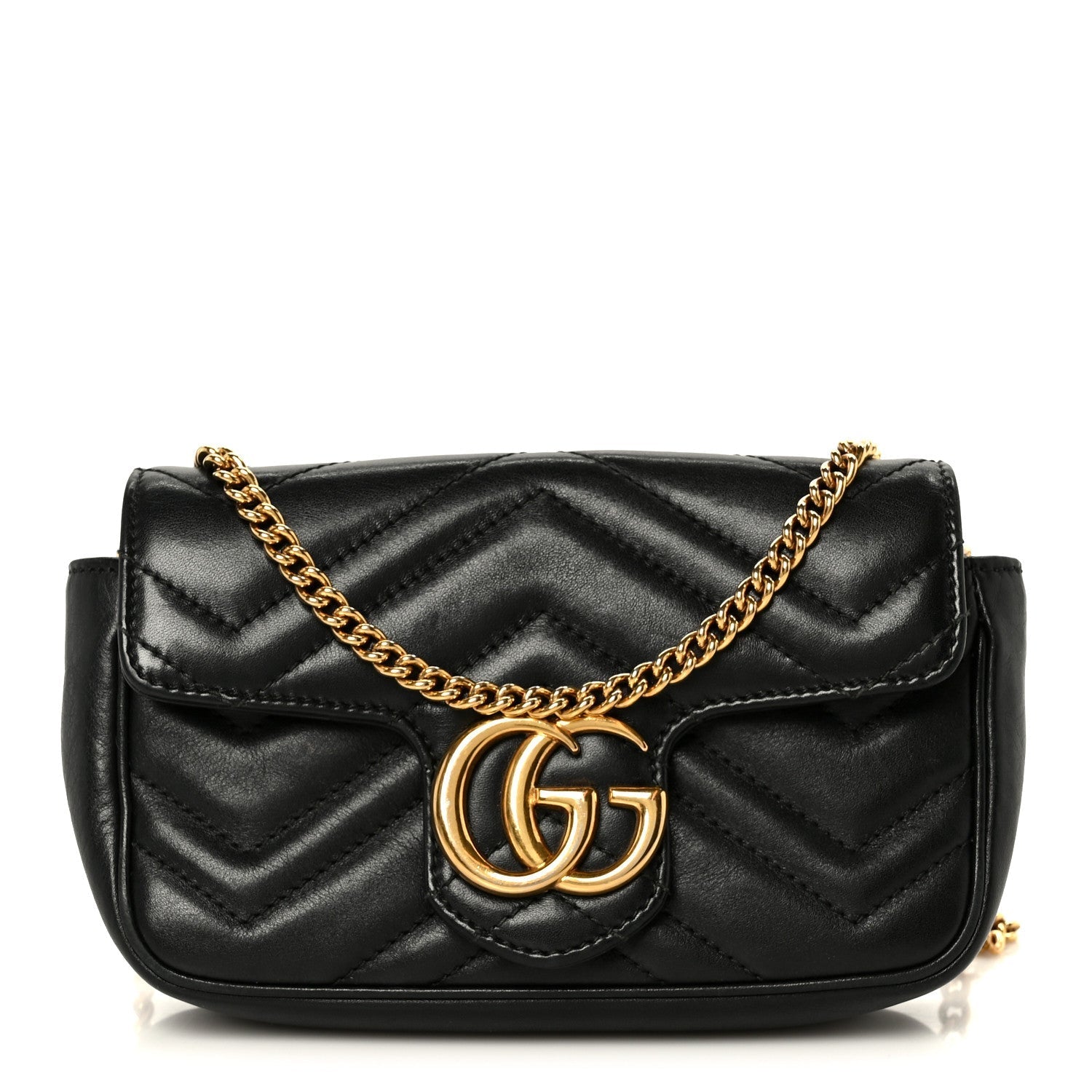 Calfskin Matelasse Super Mini GG Marmont Shoulder Bag Black