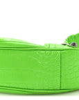 Extra Supple Calfskin Crocodile Embossed Le Cagole Shoulder Bag XS Acid Green