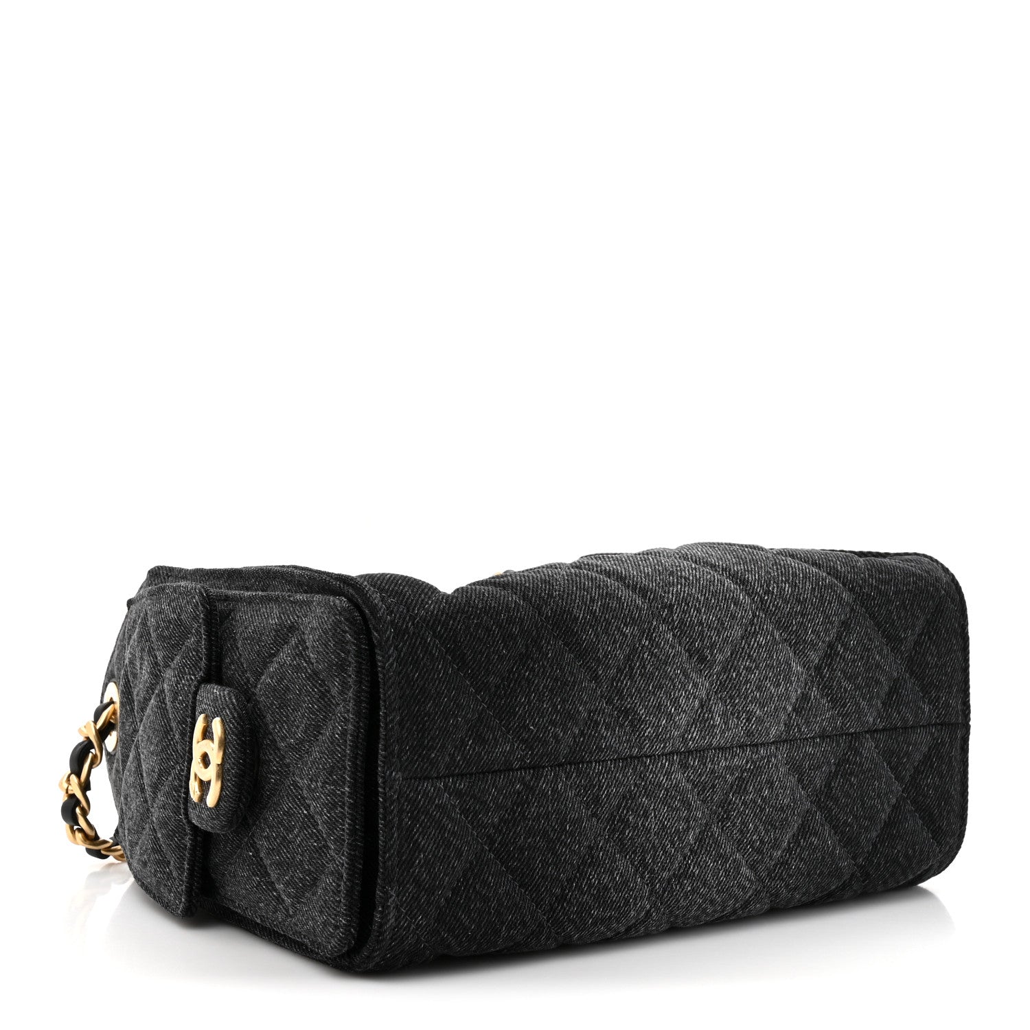 Washed Denim Quilted Mini CHNL 25 Handbag Black