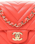 Lambskin Chevron Quilted Mini Rectangular Flap Red