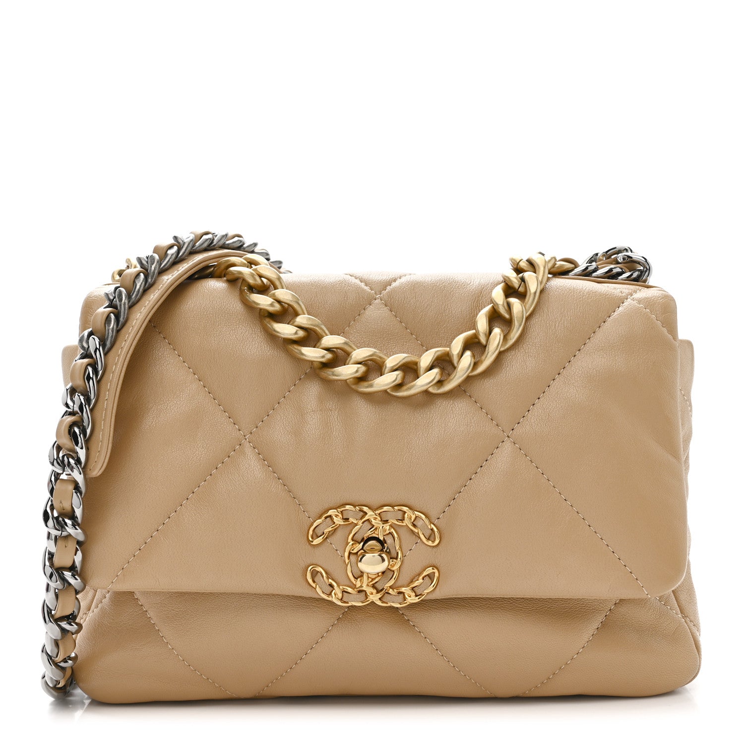 Goatskin Quilted Medium CHNL 19 Flap Dark Beige