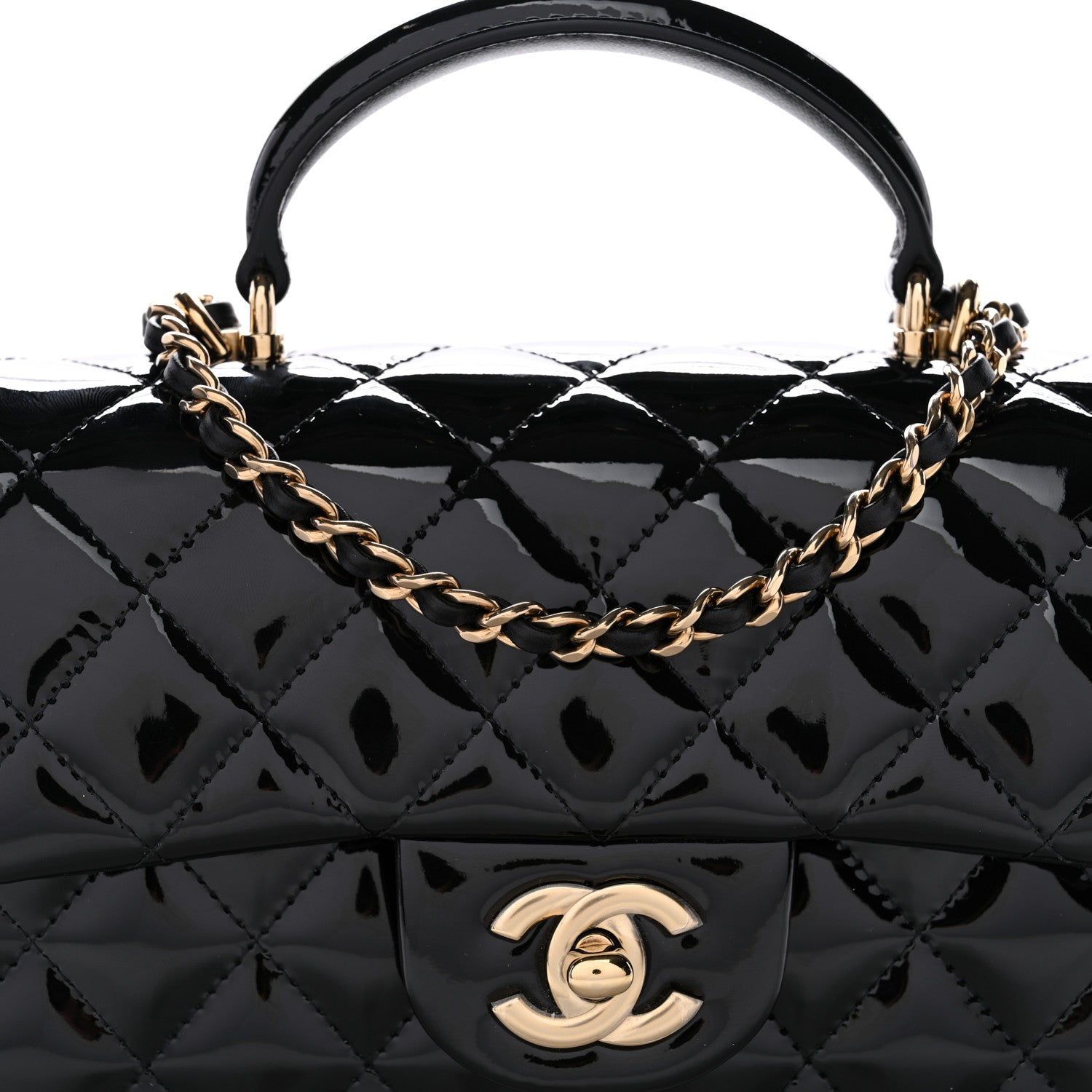 Patent Quilted Mini Top Handle Rectangular Flap Black