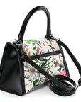 X GCCI Canvas Boarded Plutone Calfskin Flora Logo Print Small Hourglass Top Handle Bag White Multicolor Black