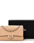Caviar Quilted Medium Double Flap Beige