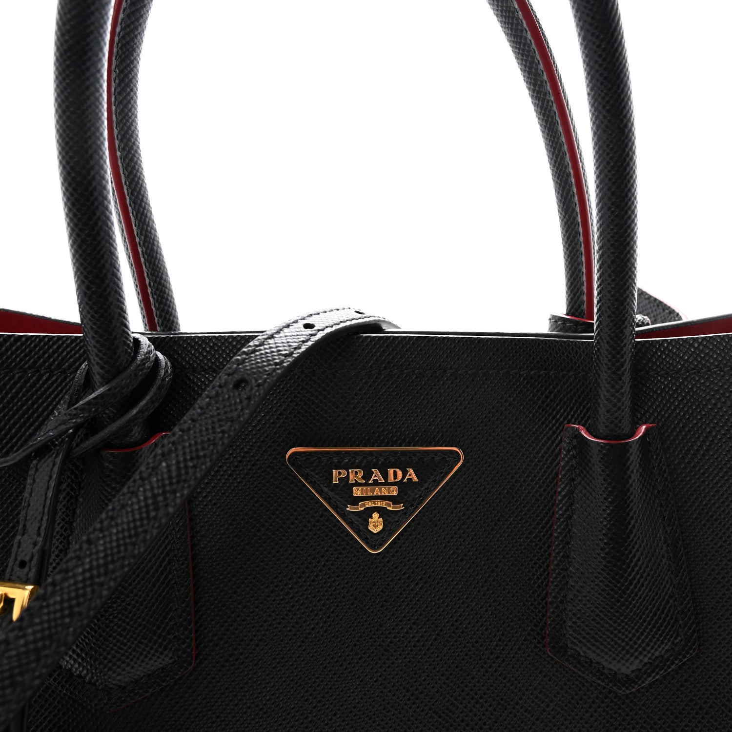 Saffiano Cuir Medium Double Bag Black Fuoco