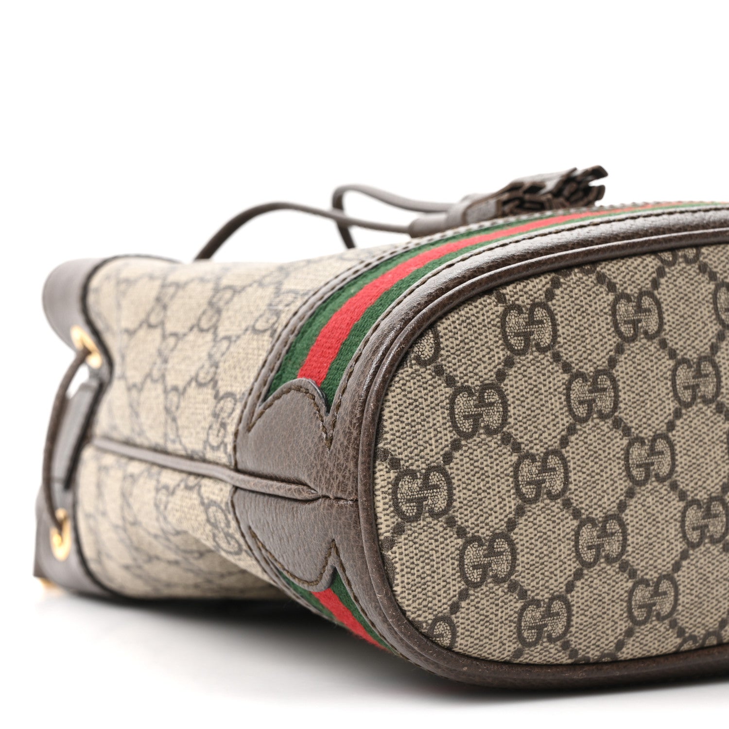 GG Supreme Monogram Web Small Ophidia Bucket Bag Brown