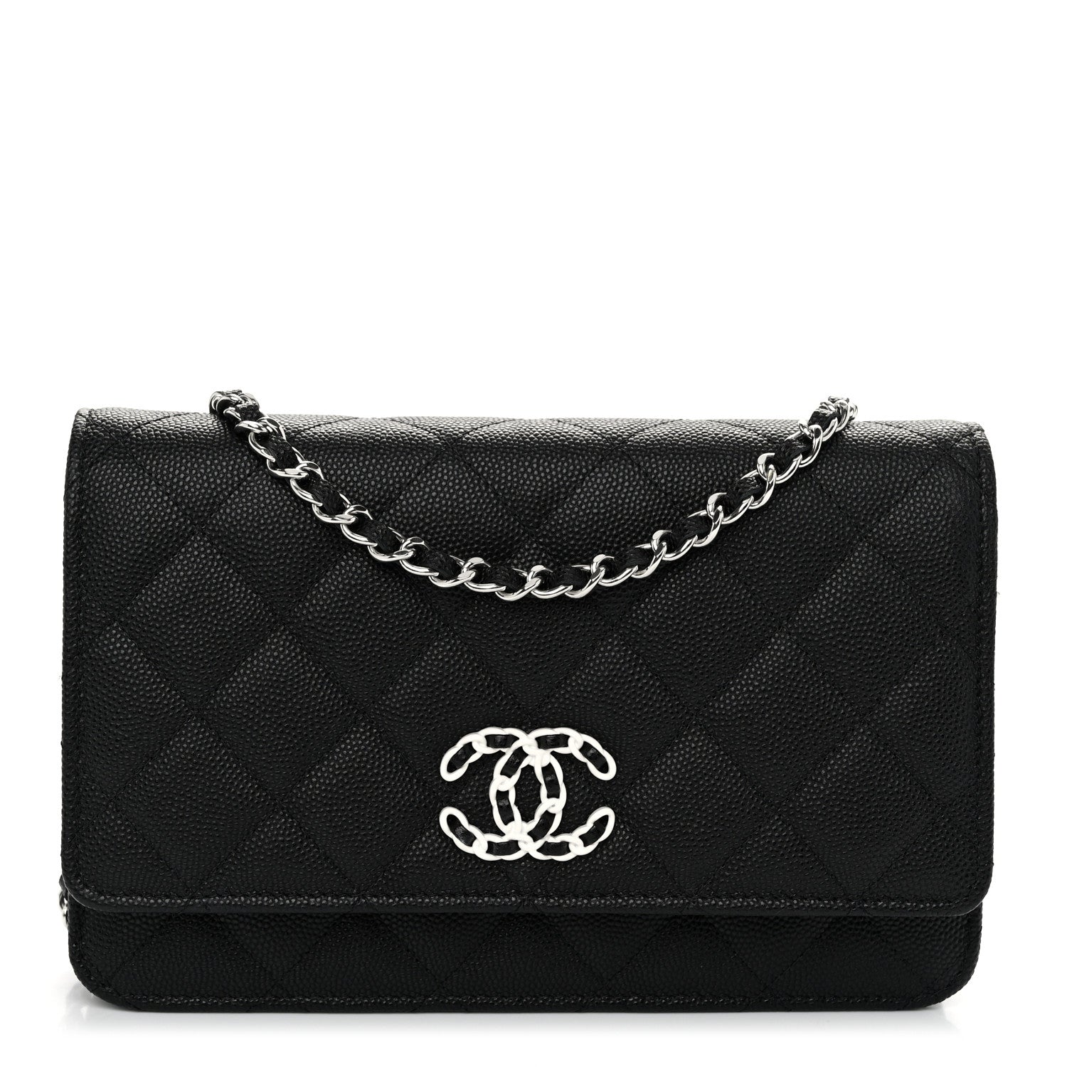 Caviar Quilted CHNL 19 Wallet On Chain WOC Black White