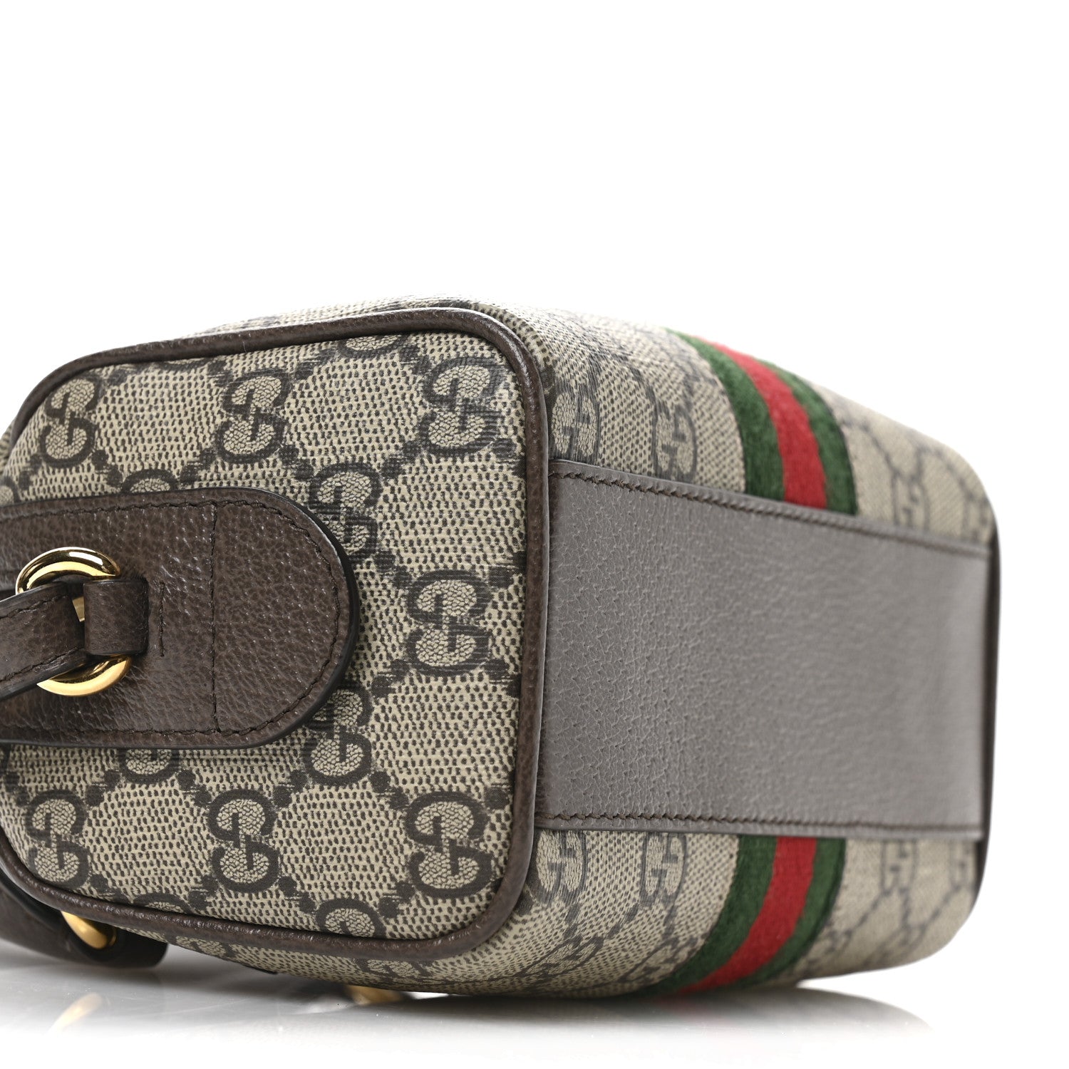 GG Supreme Monogram Textured Dollar Calfskin Web Super Mini Ophidia Top Handle Bowler Bag Beige Ebony New Acero