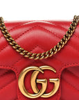 Calfskin Matelasse Super Mini GG Marmont Shoulder Bag Hibiscus Red