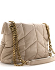 Lambskin Quilted Small Loulou Puffer Monogram Chain Satchel Dark Beige