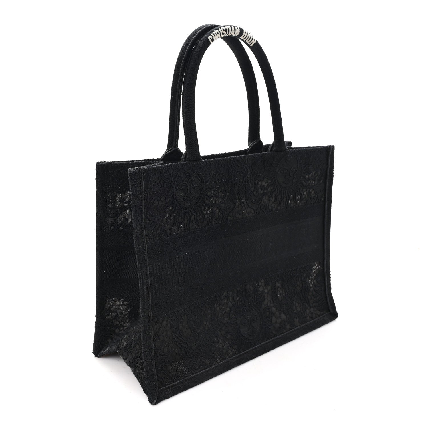 Canvas Embroidered Mesh Macrame Medium Toile de Jouy Soleil Book Tote Black