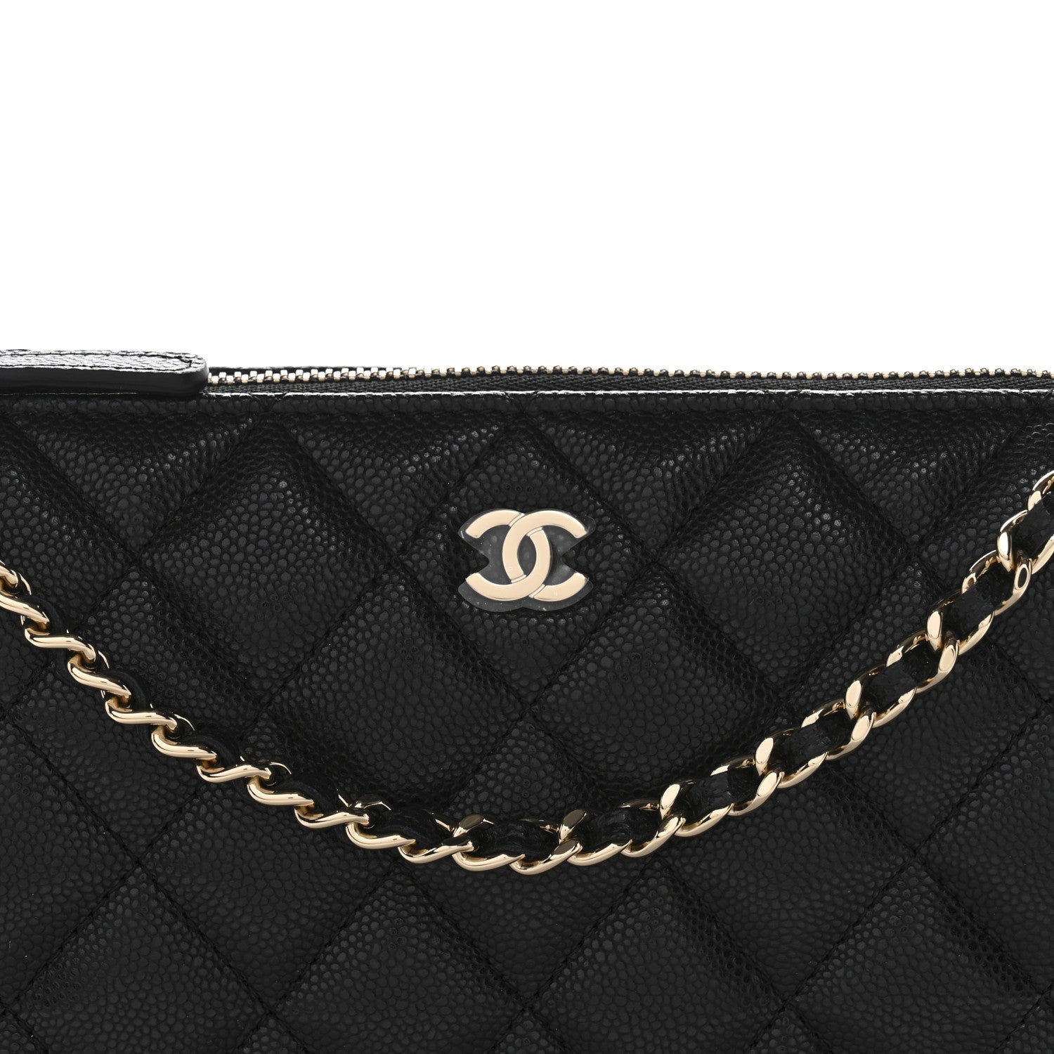 Caviar Quilted Purse With Chain Black