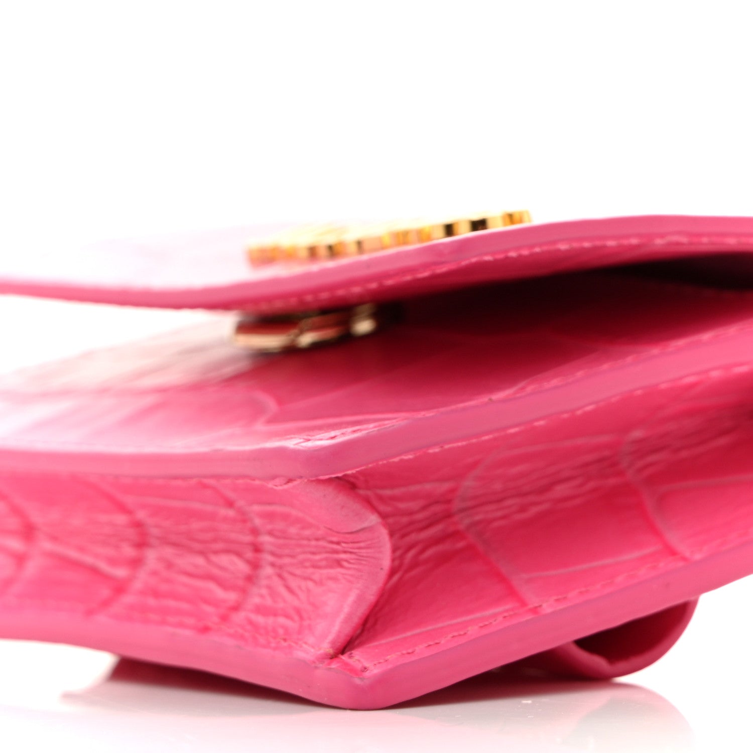 Calfskin Crocodile Embossed La Ceinture Bello Double Tour Belt Bag Pink
