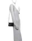 Shiny Crumpled Lambskin Quilted Mini Clutch With Chain Black