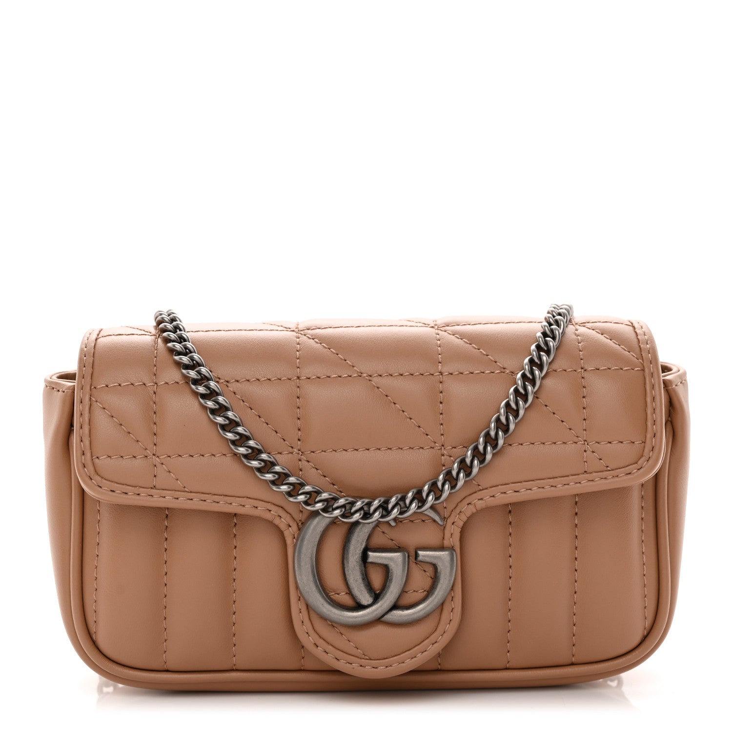 Calfskin Matelasse Aria Super Mini GG Marmont Shoulder Bag Camelia