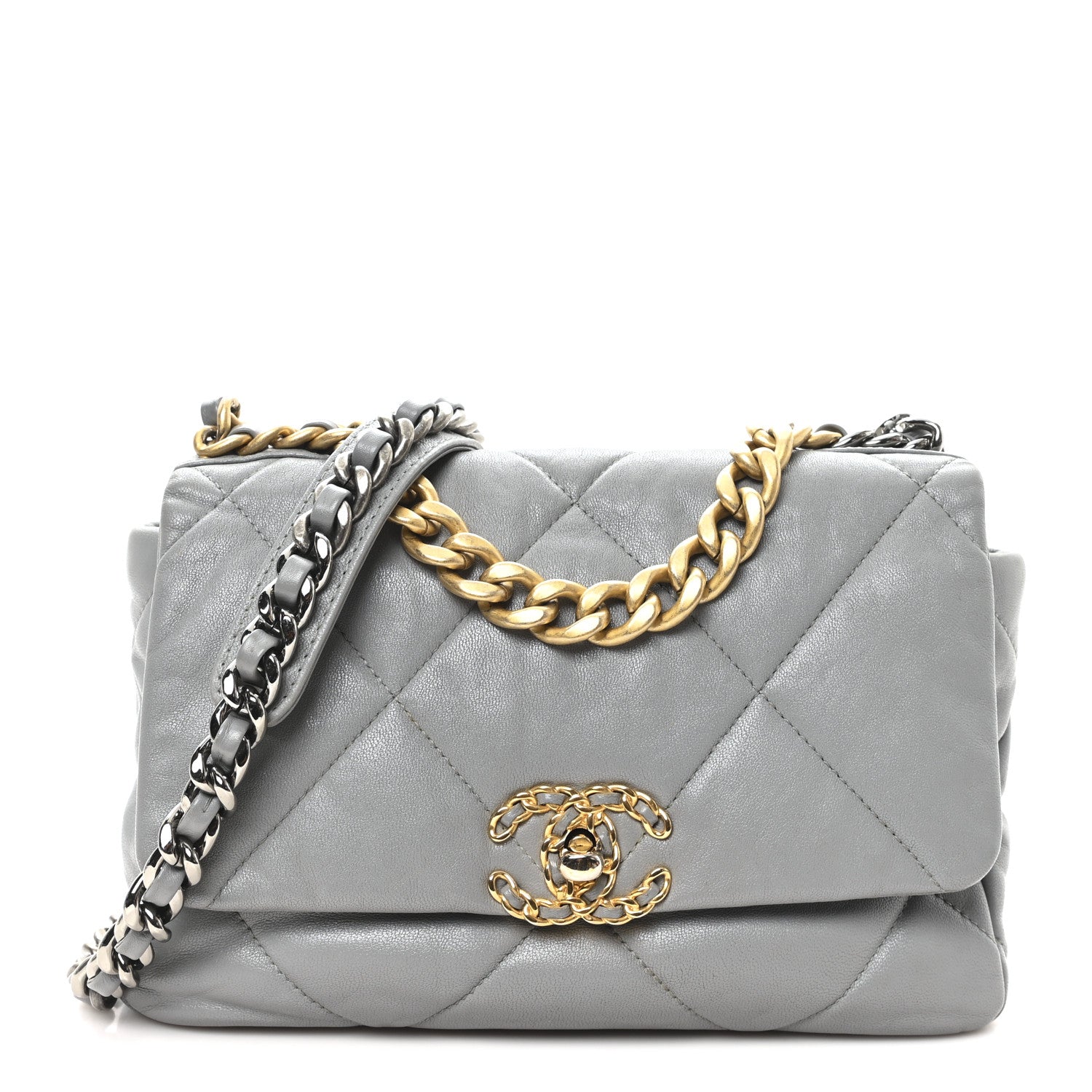 Goatskin Quilted Medium CHNL 19 Flap Grey