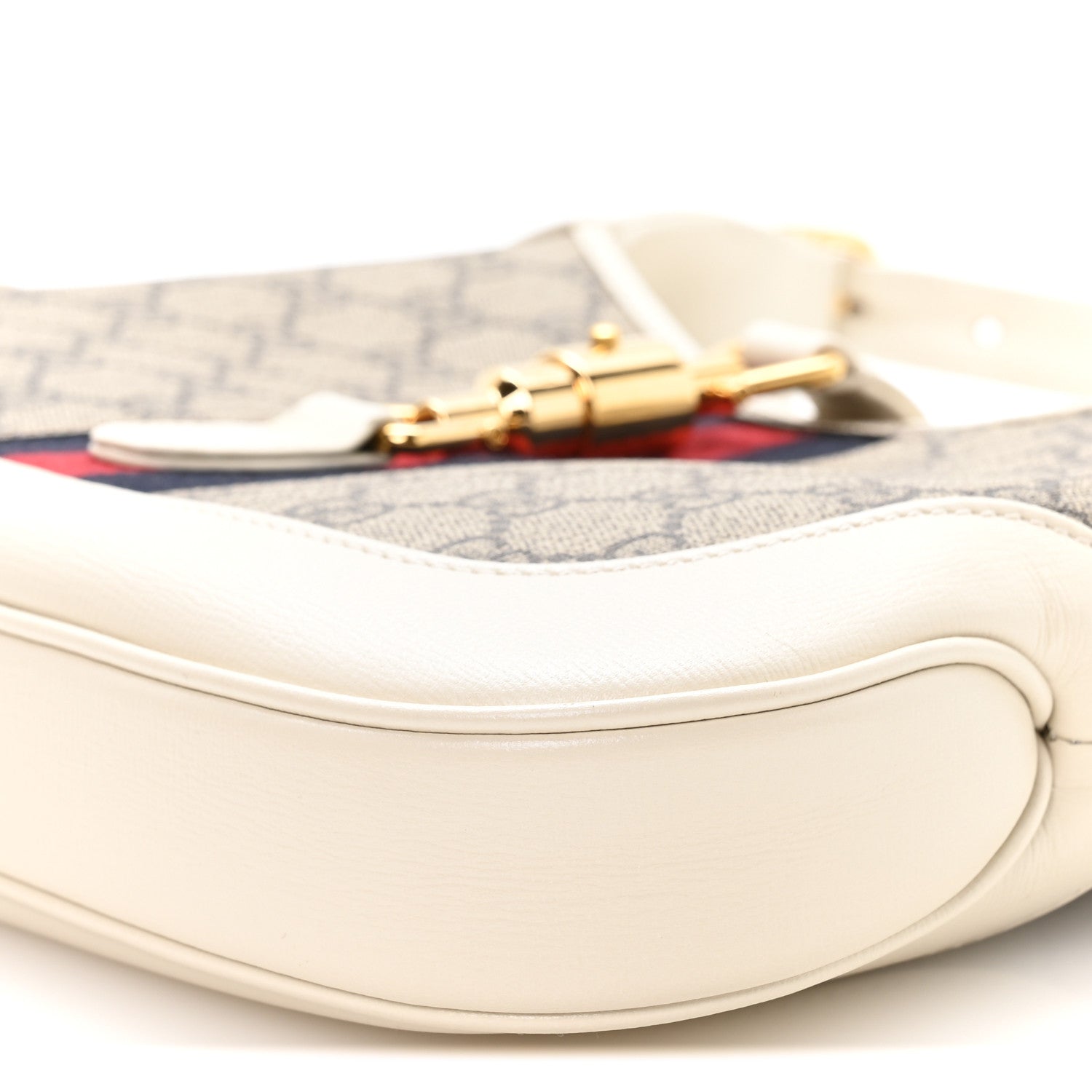 GG Supreme Monogram Azalea Calfskin Web Small Jackie 1961 Hobo Beige Ebony Mystic White
