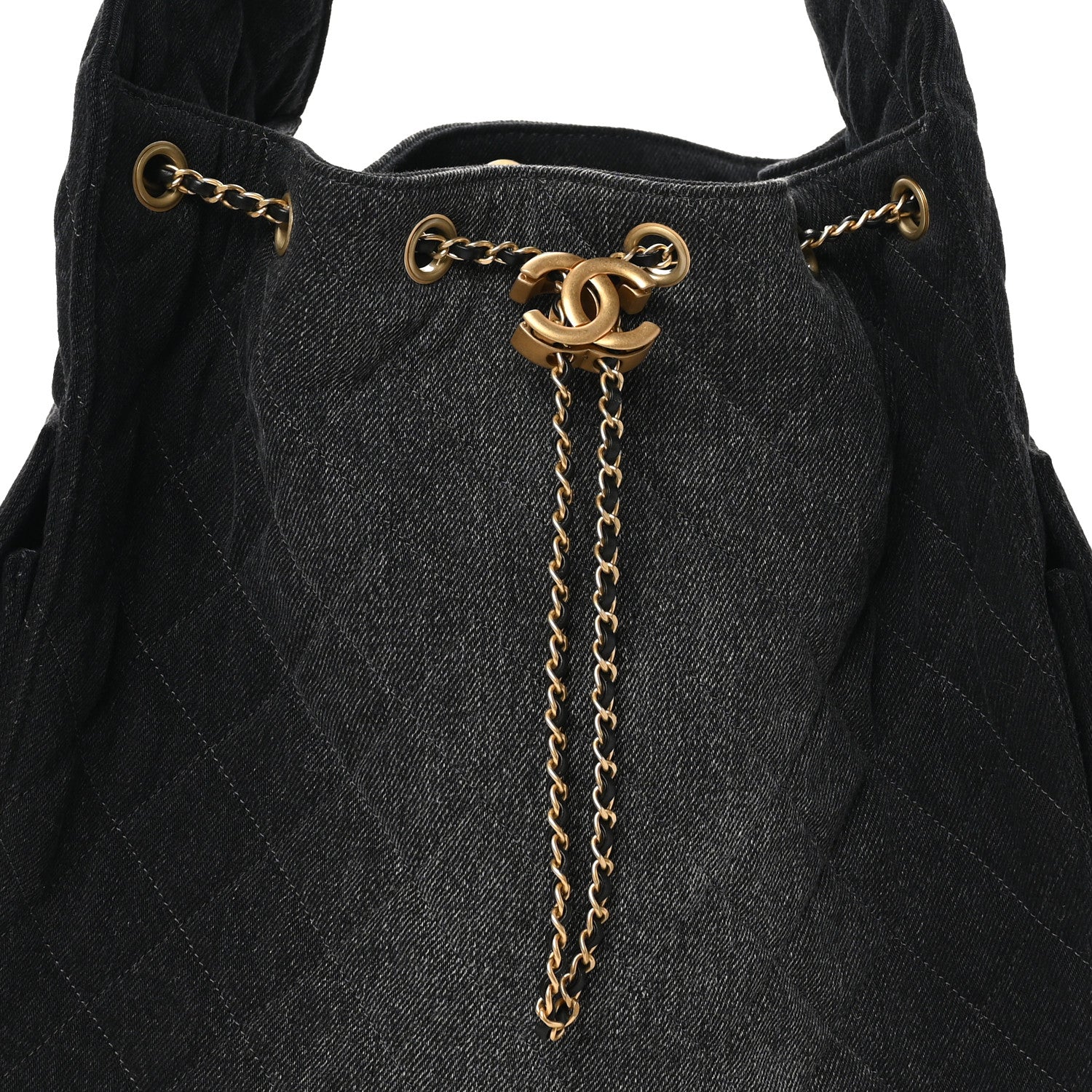 Washed Denim Quilted Medium CHNL 25 Handbag Black