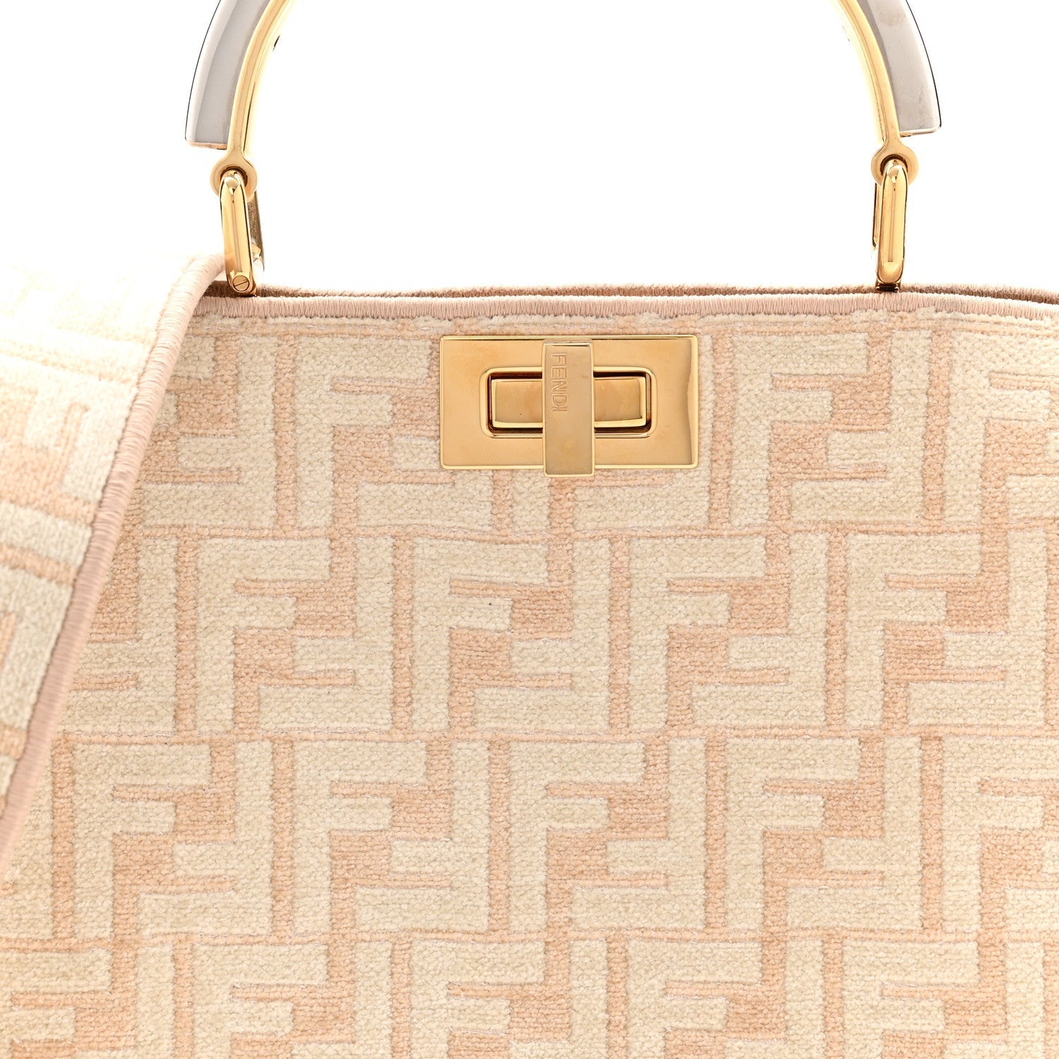 Chenille Suede Metal FF Small Peekaboo I SEE U Satchel Beige White
