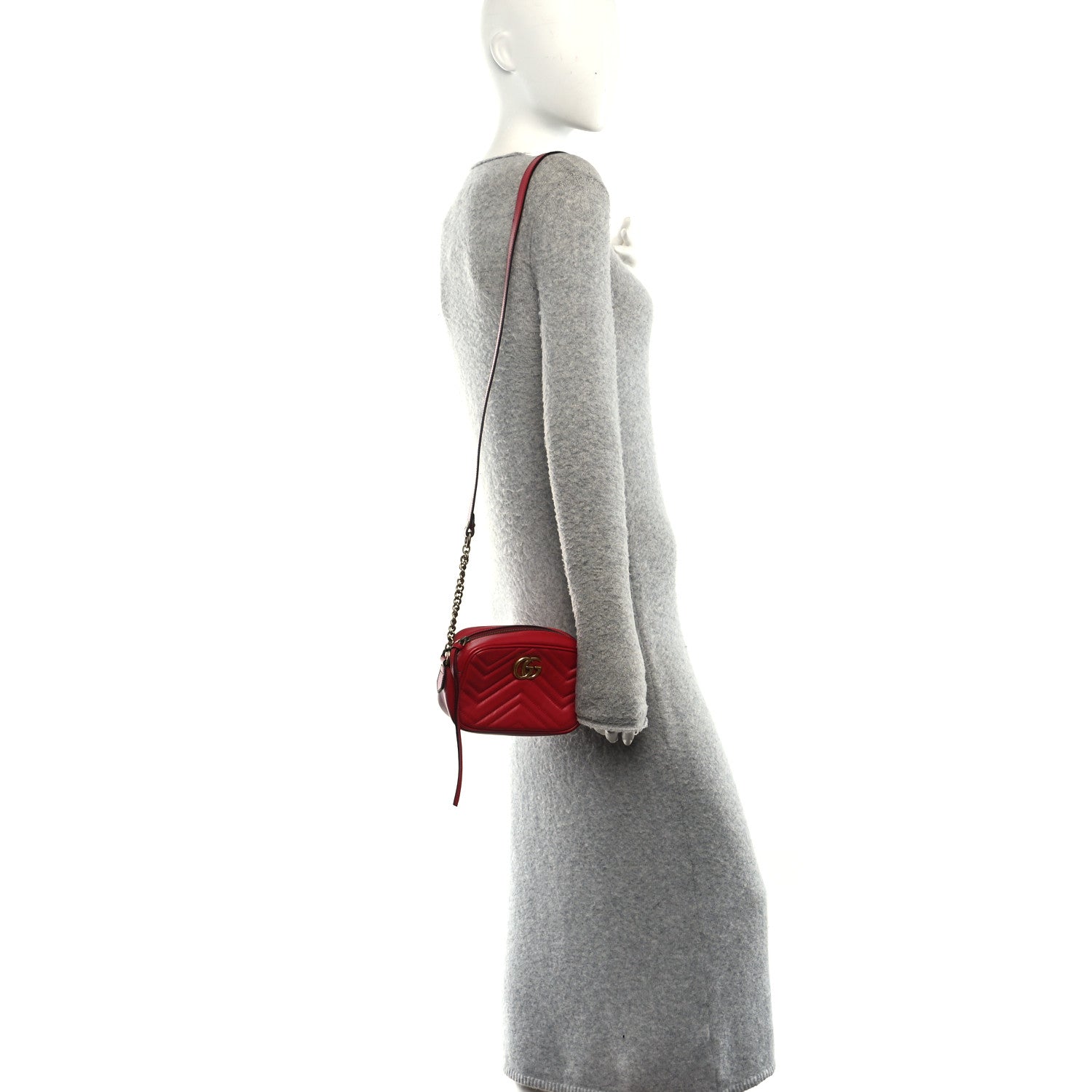 Calfskin Matelasse Mini GG Marmont Chain Shoulder Bag Hibiscus Red