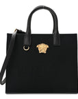 Canvas Calfskin La Medusa Small Tote Black