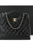 Shiny Crumpled Calfskin Quilted Mini 31 Shopping Bag Black