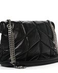 Lambskin Quilted Small Loulou Puffer Monogram Chain Satchel Black