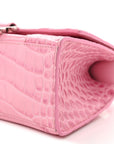 Shiny Calfskin Crocodile Embossed Hourglass Top Handle Bag XS Sweet Pink