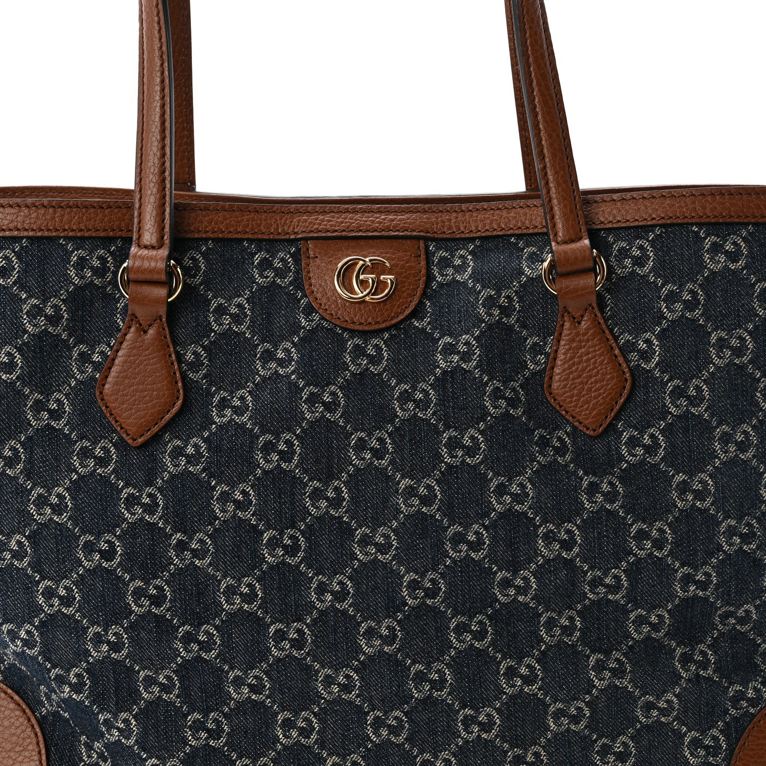 New Denim GG Monogram Medium Ophidia Shopping Tote Blue Tea Cuir