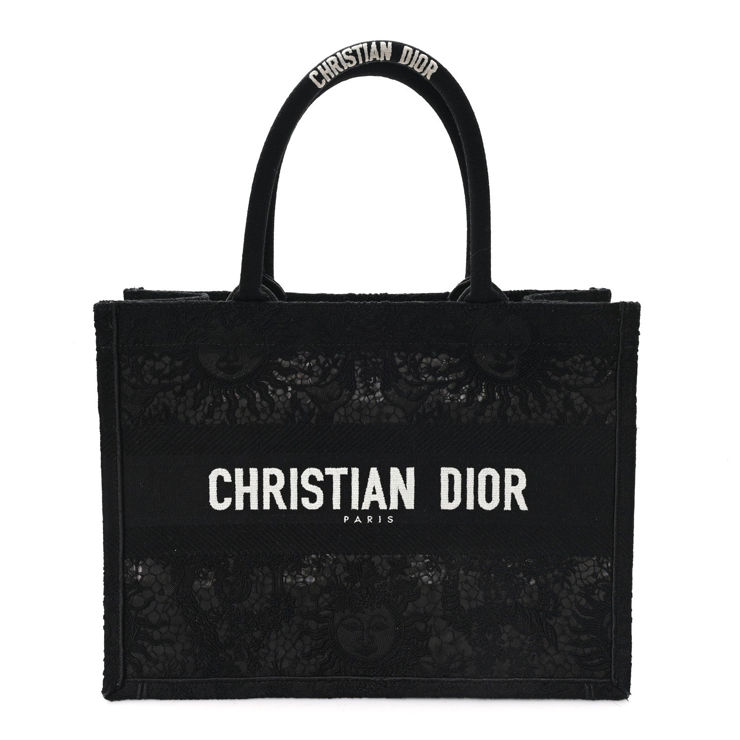 Canvas Embroidered Mesh Macrame Medium Toile de Jouy Soleil Book Tote Black