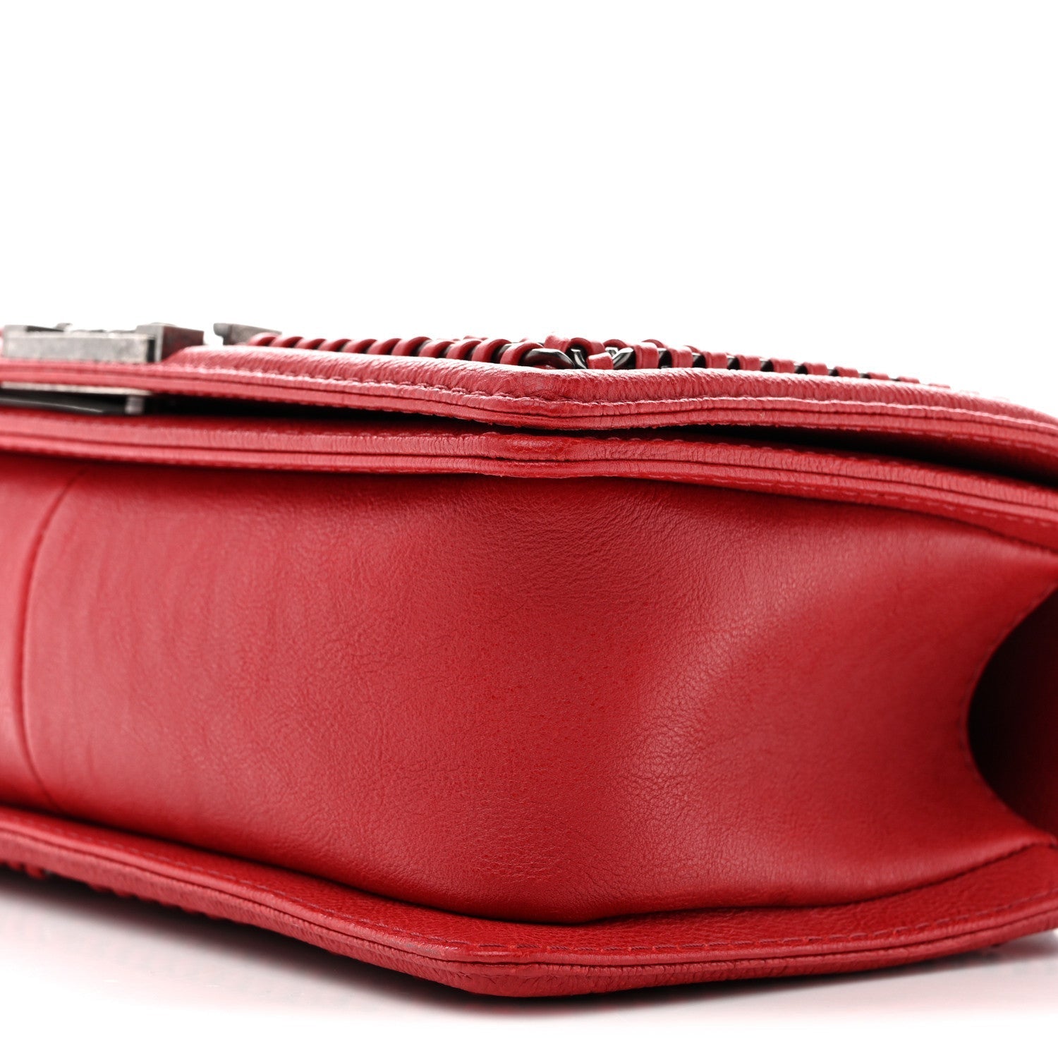 Calfskin Quilted Medium Top Handle Boy Flap Red