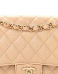 Iridescent Caviar Quilted Medium Double Flap Beige