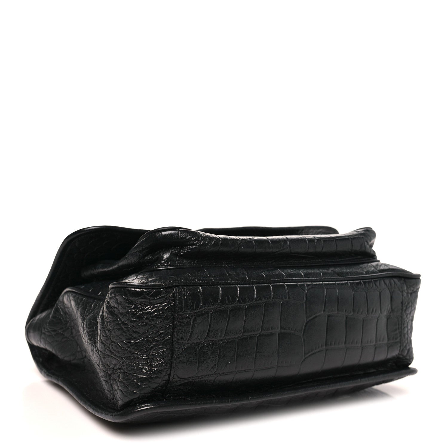 Crocodile Embossed Lambskin Monogram Medium Niki Chain Satchel Black