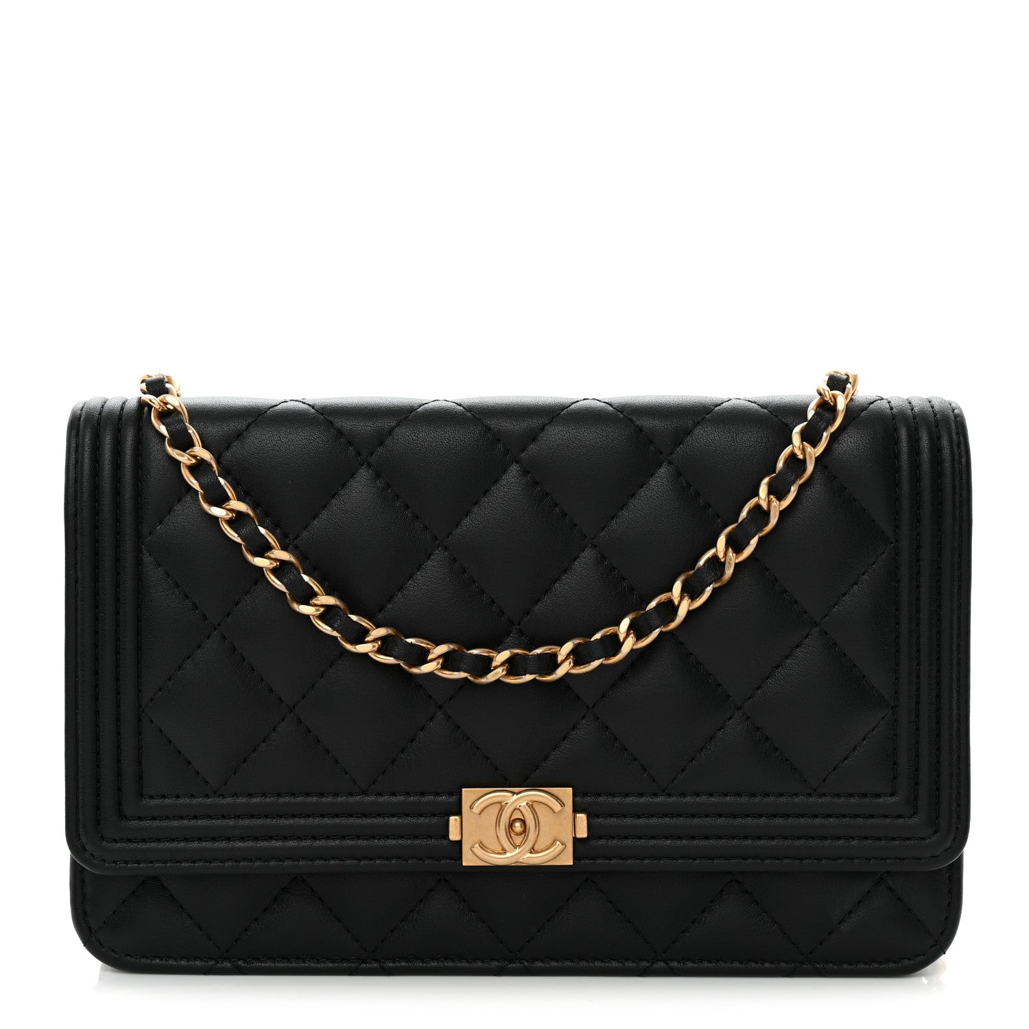Lambskin Quilted Boy Wallet On Chain WOC Black