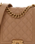 Caviar Quilted North South Boy Flap Beige
