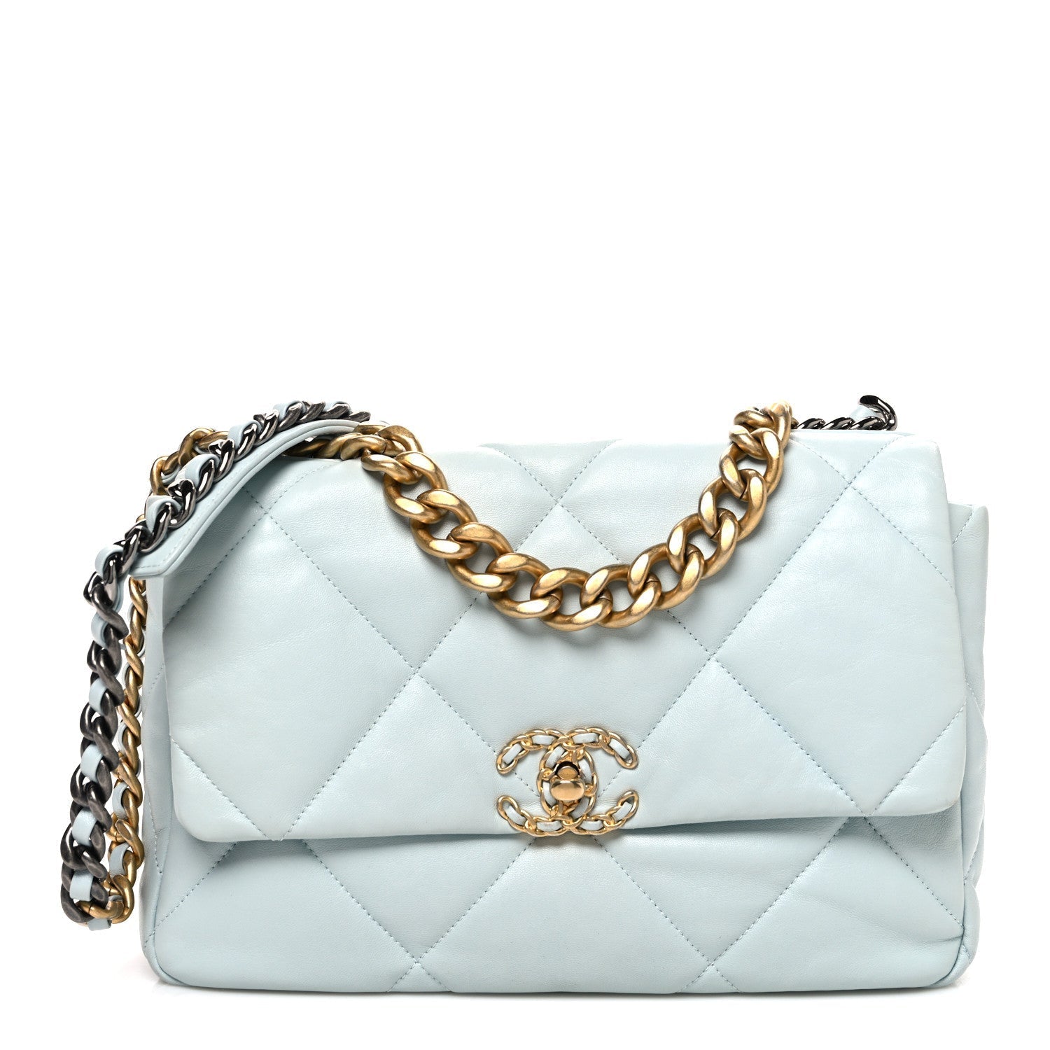 Lambskin Quilted Large CHNL 19 Flap Light Blue